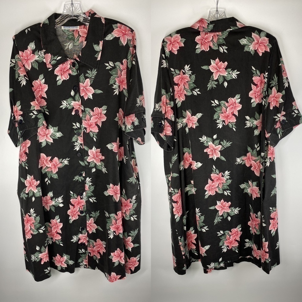 Vintage Lane Bryant Black Floral Button Front Dress